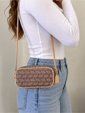 Avon Brown Monogram Crossbody with Tan Trim
